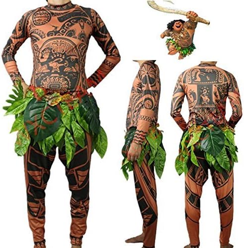 Moana Maui Tattoo T Shirt / Pants Halloween Adult Mens Women Cosplay Costume (L)