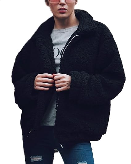 Shallgood Damen Mantel Plüschjacke Winter Winterjacke Steppjacke Warmen Outwear Reißverschluss Lange Ärmel Einfarbig Sexy Par