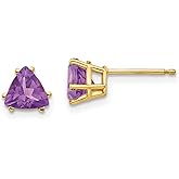 14k Yellow Gold Triangle Amethyst Stud Earrings for Women, Trillion Cut Purple Gemstone Studs, Minimalist Gold Jewelry, Elegant Everyday Amethyst Triangle Earrings, Fine February Birthstone Studs