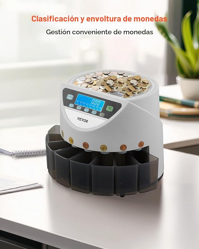 Clasificadora de Monedas EURO, Contadora de Monedas para 8 Tipos de Monedas de Euro con Pantalla LCD, Almacenamiento de Monedas, 5 Tubos y Cajas para Monedas Admite hasta 850 Monedas — foto 5 de 8