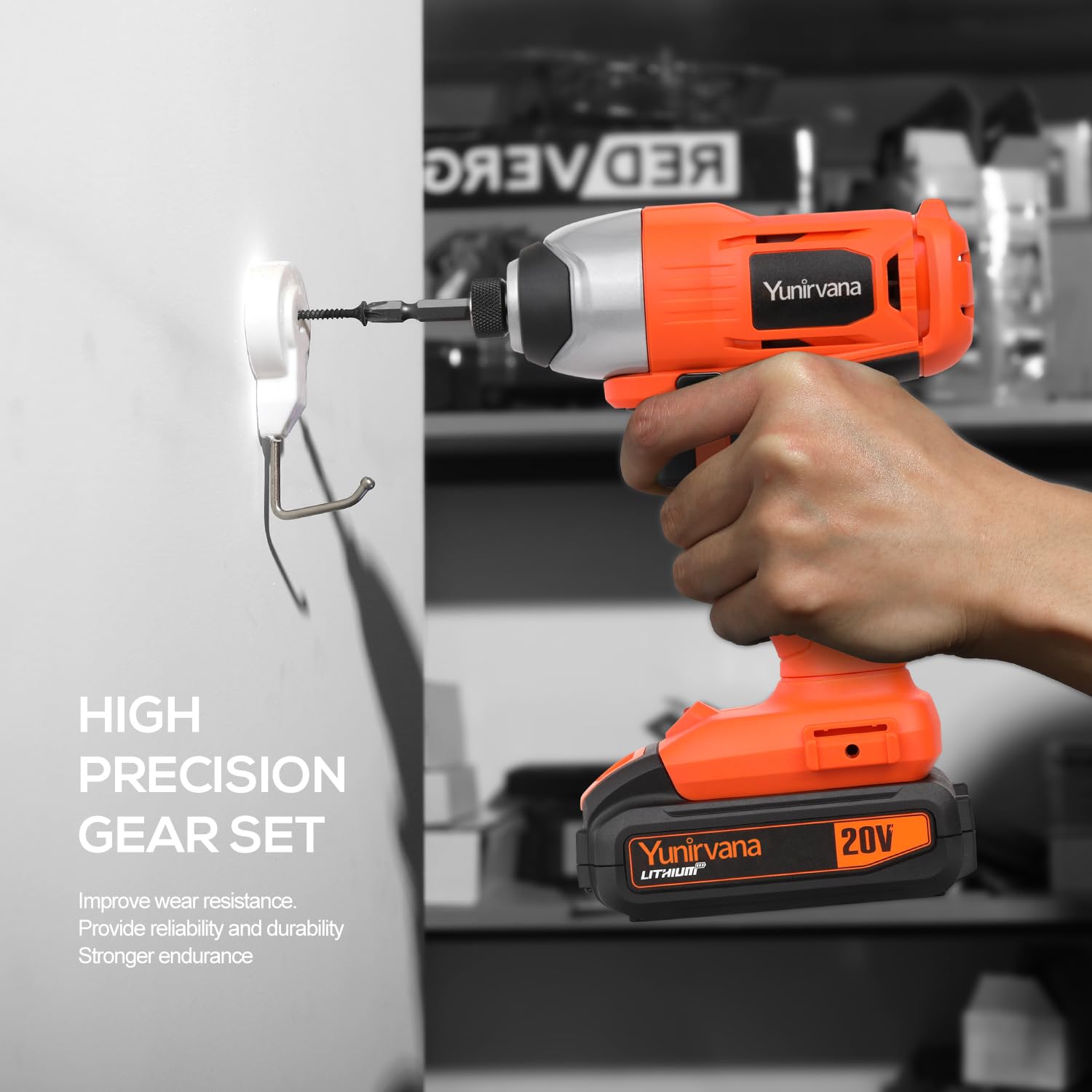 Rechargeable Impact Driver 20V, Yunirvana Variable Speed (0-2800RPM) Cordless Impact Driver with 6Pcs Screwdriver bits,1.3Ah Battery and Charger，Suitable for Tightening Screws
