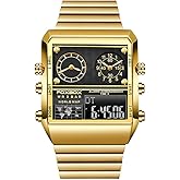 Weicam Men Luxury Luminous Waterproof Square Dial Digital Watch Analog Quartz Wristwatches Dual Display