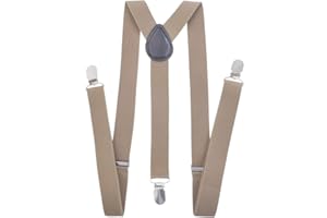 TopTie Unisex Suspenders Solid Color Y-Back Clip Suspender - 1 Inch Wide-Khaki