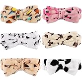 SPA Headbands for Washing Face Makeup Headbands with Bow Laurel Hair Band Women Facial Head Band Wrist Towel Wraps For Shower Face Mask Pink White, 6 Pack
