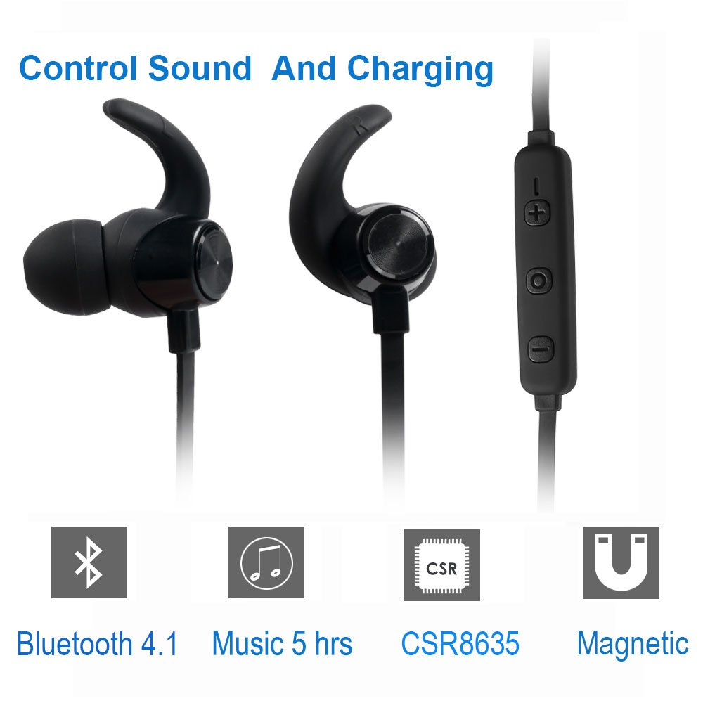 KUUFER Wireless Headphones, Bluetooth Earbuds with Magnetic Connection,6 Hours Play Time,Sport Headset with Mic,works with iPhone, iPad, Samsung, Nexus, HTC and More (Black)