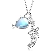 Tajuxa Lily of the Valley Moonstone Necklace for Women 925 Sterling Silver May Birth Flower Necklace Lily of the Valley Decor Jewelry Gifts for Women
