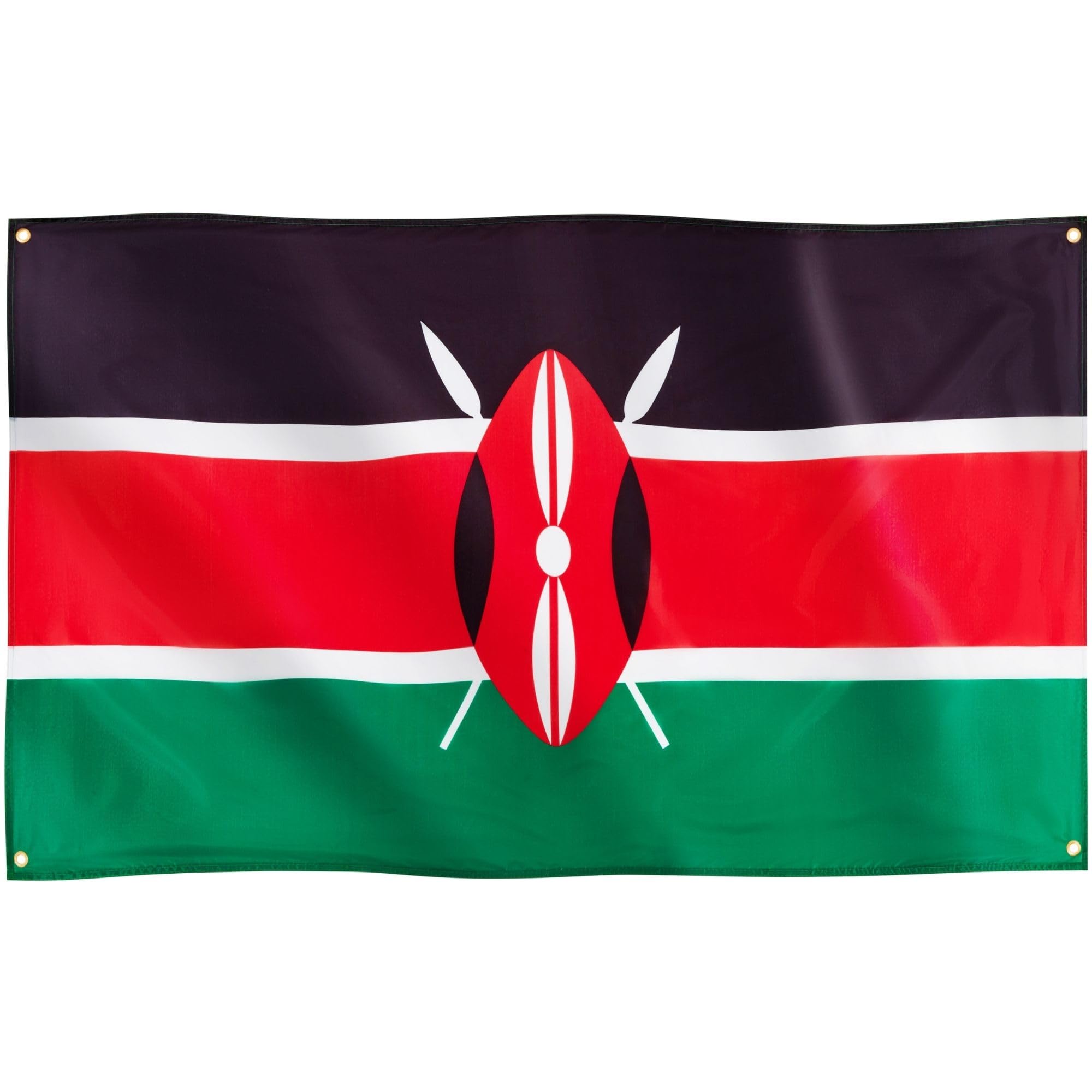 Runesol Kenya Flag 91x152cm (3ft x 5ft) - 4 Grommets with Eyelet in Every Corner, East African Kirinyaga Design for Inside and Outside Use - Vivid Colours — image 1
