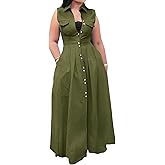 SEMATOMALA Women's Sleeveless Button Down Shirt Long Dress Lapel Collar Casual Business Flowy A Line Maxi Dress