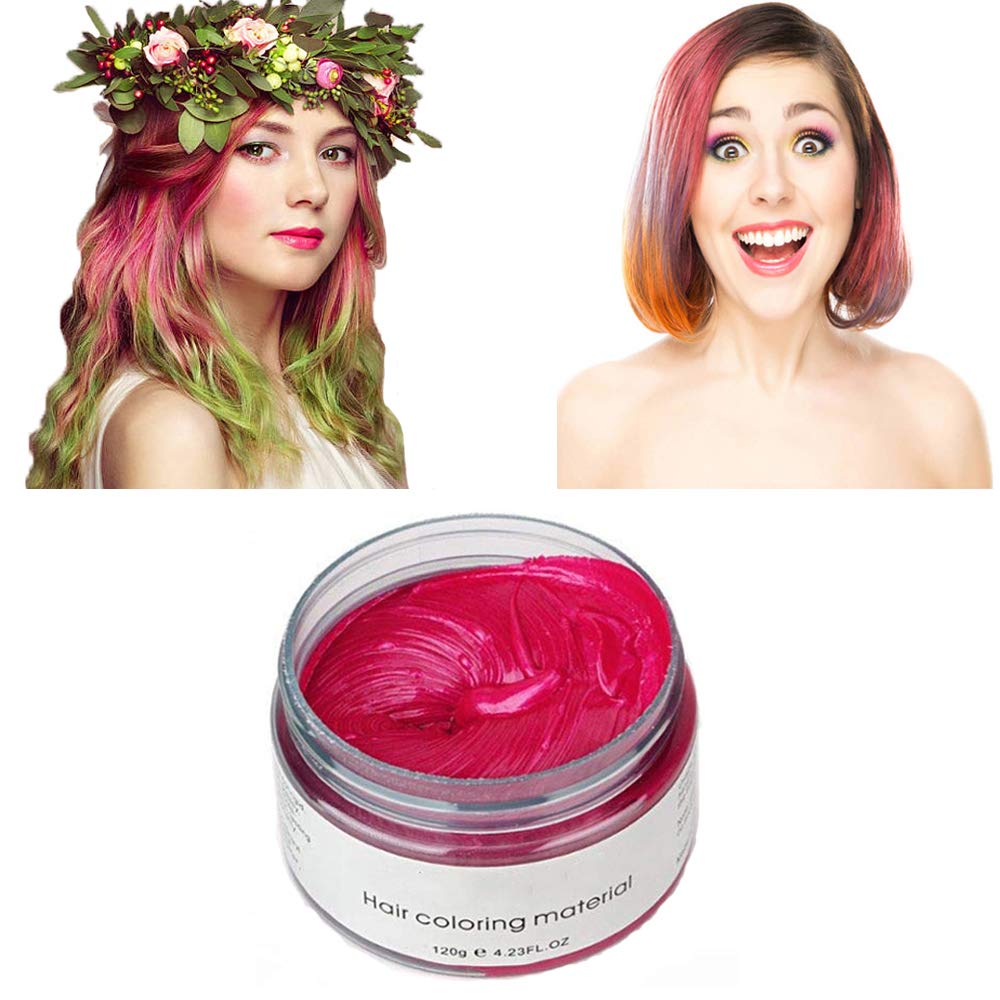 Pink Red Hair Color Wax, Natural Hairstyle Wax 4.23 oz, Temporary Hairstyle Cream for Party, Cosplay, Halloween, Daily use, Date, Clubbing (Pink Red) : Beauty