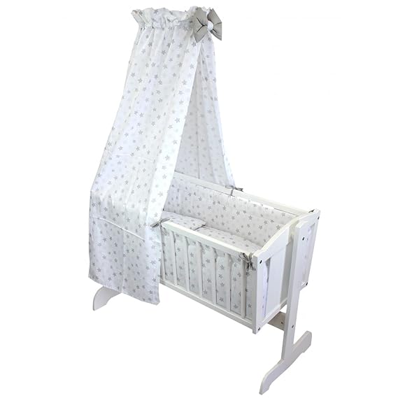 TupTam Unisex Baby Wiegen-Bettwäsche-Set 6-TLG, Farbe: Tupfen-Sterne Grau, Anzahl der Teile:: 6 TLG. Set
