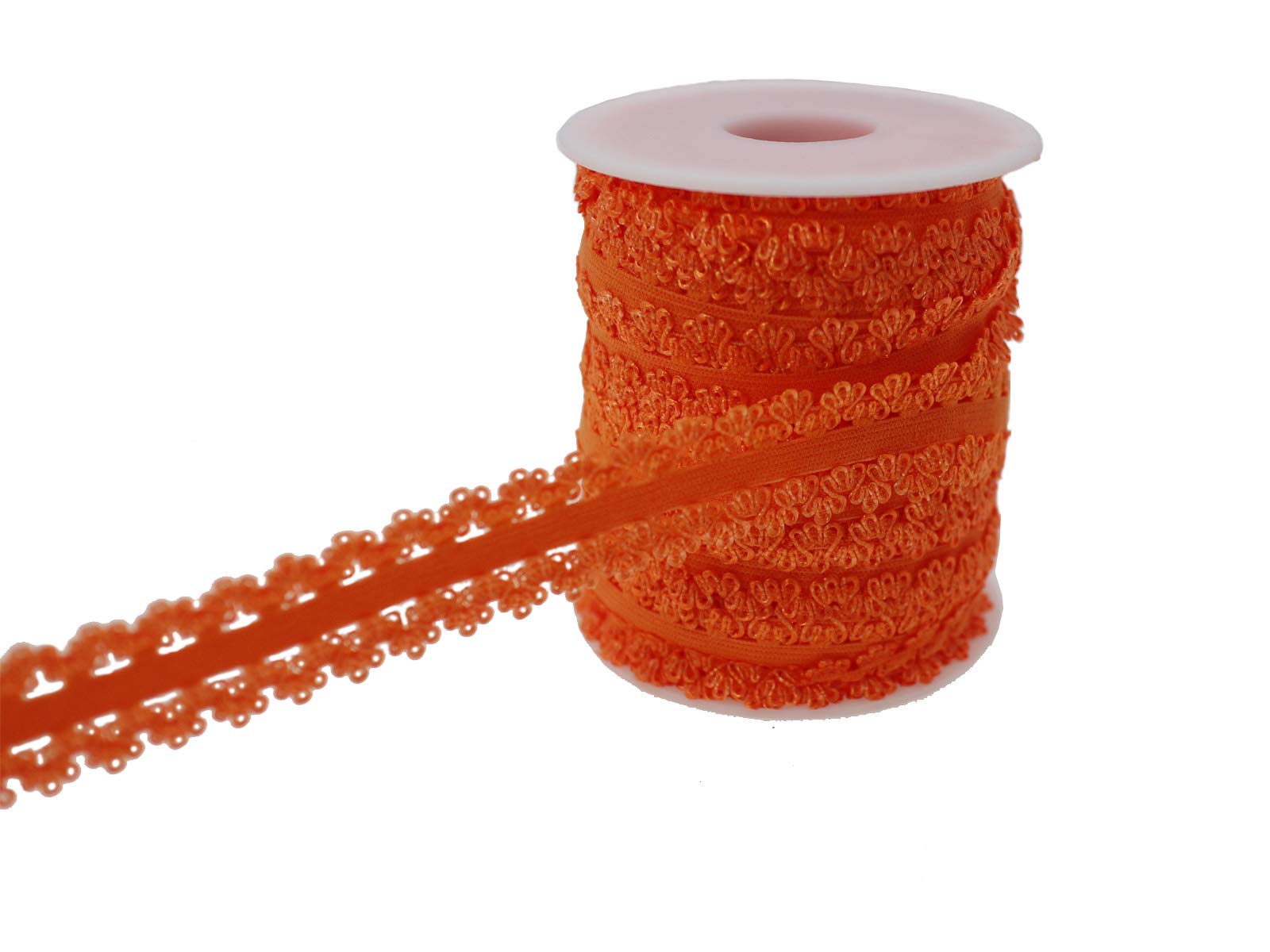 16 Yards 3/4'' Picot Edge Stretch Lace, Frilly Edges Elastic Webbing,Lace for Headbands (Orange Red)