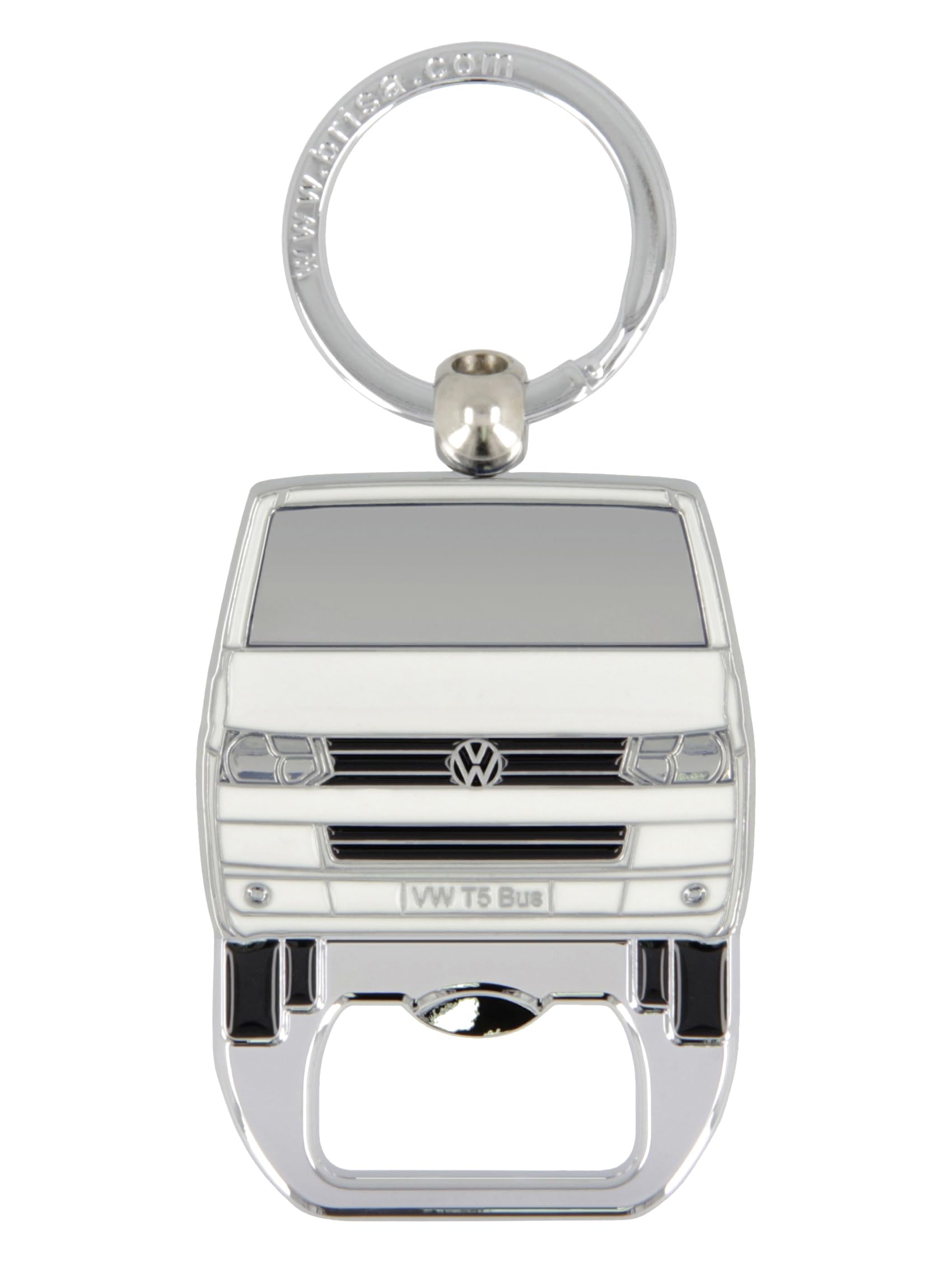 BRISA VW Collection - Volkswagen Keychain Ring Keychain Accessory Keyholder with Bottle Opener in T5 Bus Campervan Design (White)