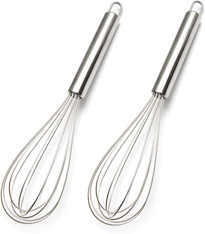 Hometeq(2 Pack) 10"L Stainless Steel Kitchen Balloon Hand Whisk Set for Blending Stirring Whisking Beating (A)