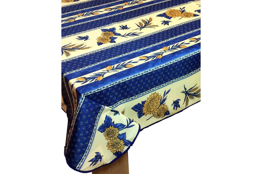 Provençale Stain-Resistant Rectangular Tablecloth 150 x 240 cm Sunflower Bee Blue