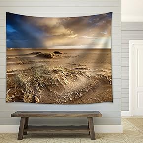 Sand Beach and Dramatic Sky, Ijmuiden, Netherlands - Fabric Wall Tapestry Home Decor - 51x60 inches