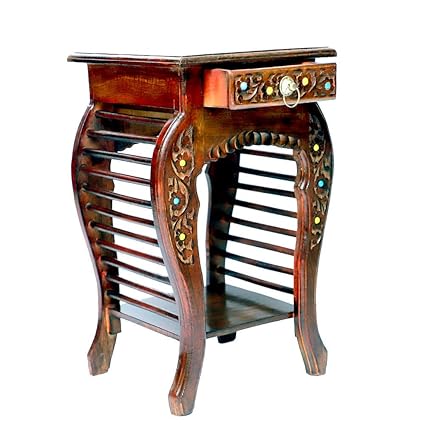 Wai Natural Wooden Antique Side End Table With Drawer Beautiful