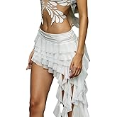 Women Ruffle Mini Skirt Ribbon Solid High Waisted Layered Cake Mini Skirt Casual Vacation Skirt for Women