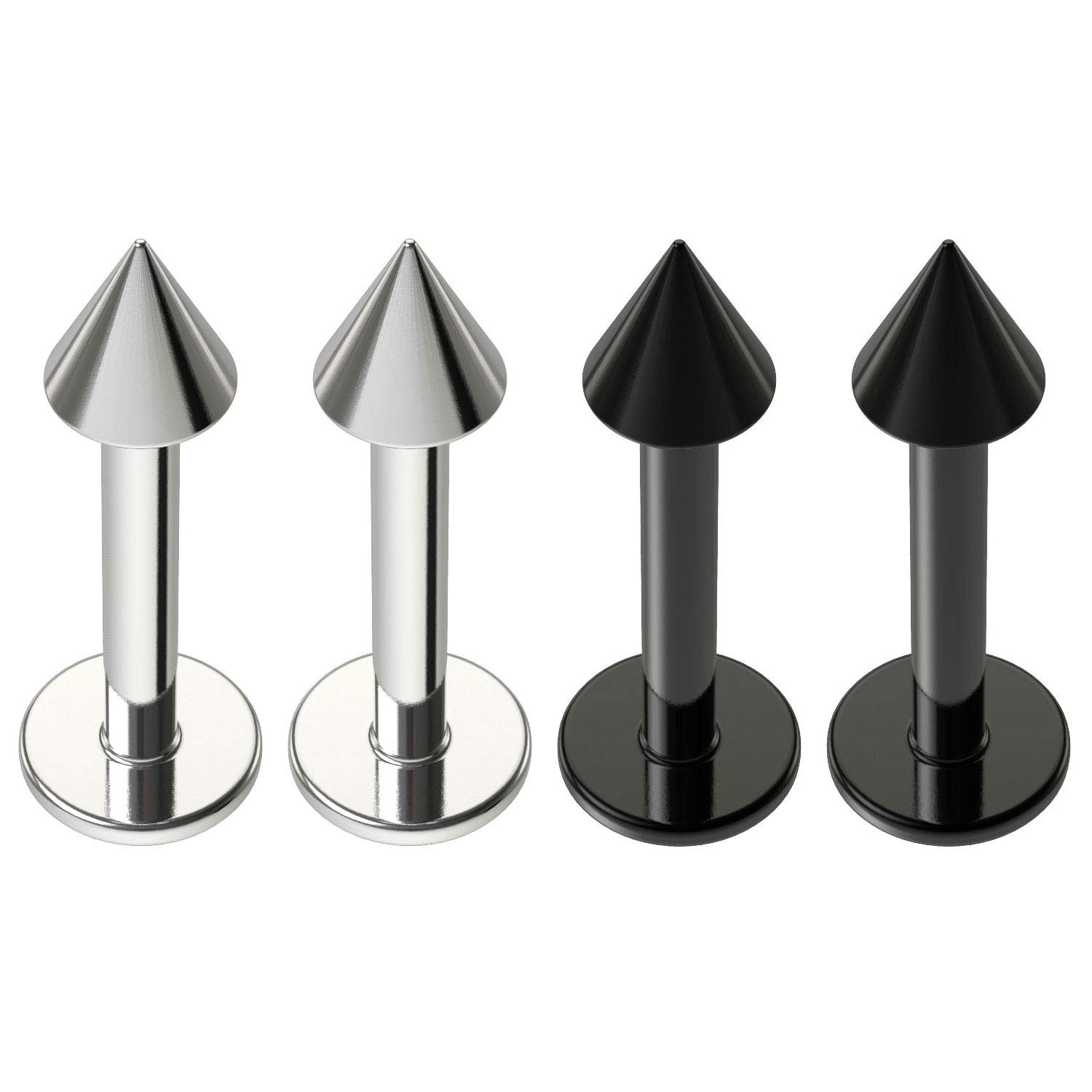 4pc 16g 1.2mm Labret Bar Piercing Jewellery Monroe Stud Lip Rings Hypoallergenic Surgical Steel Spike Black 8mm