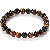 HOZEAL Triple Protection Bracelet, Black Obsidian Tiger Eye Stone Hematite Wealth Bracelets for Men Women for Bring Luck and Prosperity, Beaded Buddha Crystals Rope Stretch Bracelet