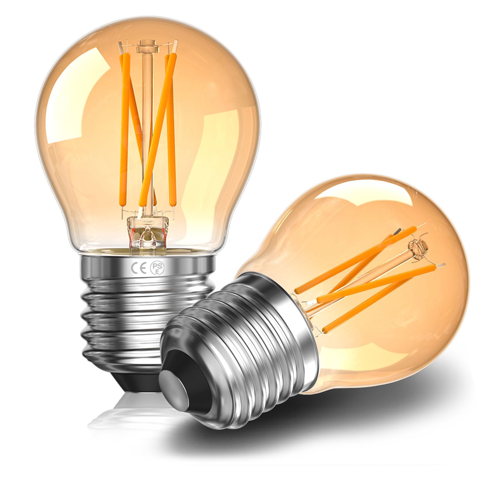 Lamptobe E27 Golf Ball Bulb 4W Dimmable Mini Screw Light Bulb, 40W Equivalent, 2700K Warm White, 380LM, Amber LED E27 Screw Bulb for Home Ceiling Chandelier Energy Saving Light Bulbs, 2-Pack