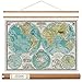 World Hemispheres Map Poster Hanger Kit Atlas Vintage Style 28 x 20