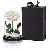 Preserved Roses White Roses Handmade Rose in Glass Dome, Preserved Flowers Never Withered Romantic Gifts for Her, Mother's Day, Birthday Gifts for Women (9 inch)