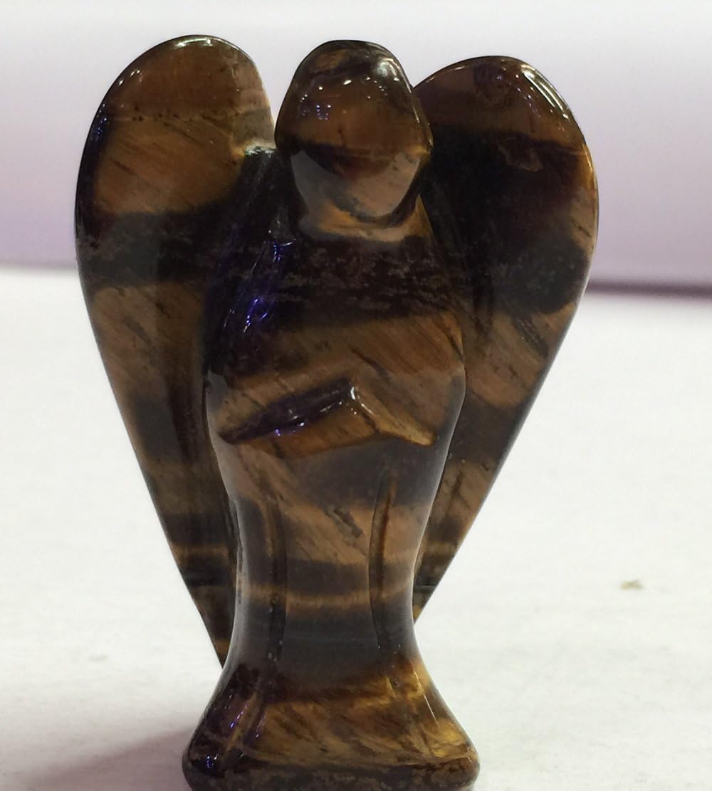 1.38" (35 MM) Genuine Gemstone Handcraft Carved Angel Energy Healing Crystals Pocket Guardian Amulet Angel Statue