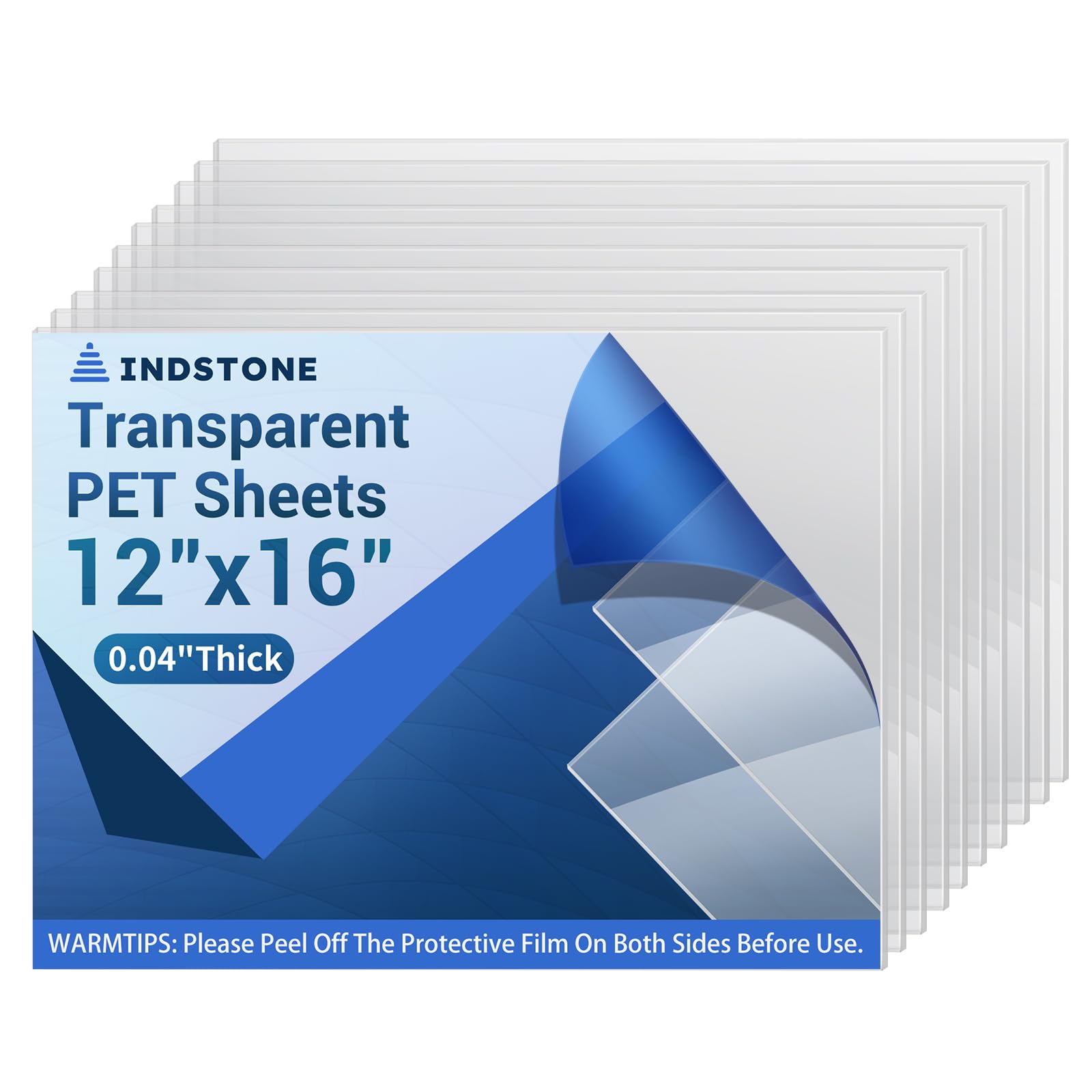 Photo 1 of 10 Pack 12”x16” x0.04” Clear PET/Plexiglass Sheet, INDSTONE Transparent Flexible Plastic Sheet 12x16, Clear Plastic Sheet for Crafts, Picture Frames, Painting, Sign Blank