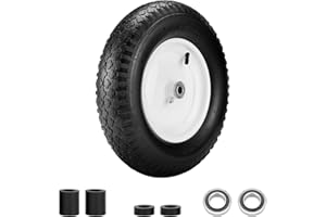 ALEDARAS 4.80/4.00-8" Air Filled Wheelbarrow Tire,Heavy-Duty Replacement Tire and Inner Tube Set with 3/4 & 5/8 Wheel Bearing and Spacer Kit included,Tubed Tires Non-Slip for Garden Cart Wagon (White)