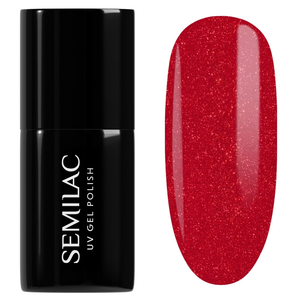 SEMILAC Gel Nail Polish 025 Glitter Red - Full Coverage Gel Polish - Soak Off Easy To Use LED/UV Nail Lamp - Long Lasting Manicure and Pedicure up to 3 weeks
