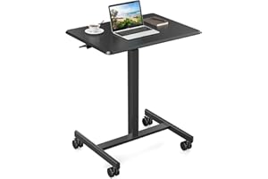 Sweetcrispy Small Mobile Rolling Standing Desk - Overbed Table, Teacher Podium with Wheels, Adjustable Work Table, Rolling Desk Laptop Computer Cart for Home, Office, Classroom, Black