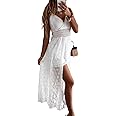 CUPSHE Women's Ruching Smocking Jumpsuit Summer Slip V Neck Backless Maxi High Low
