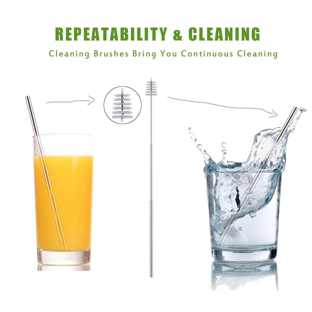 Telescopic Reusable Straws - Collapsible Stainless Steel Metal Straw - Portable Drinking Straw with Aluminum Case and Cleaning Brush - Bonus 2 Silicone Tips and Key Chains - 2 Pack Rose Gold, Black