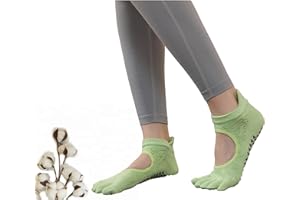 CHUNFO Grip Socks Womens Pilates Yoga Barre Non Slip Stripes Cotton Ankle Anti-Skid Sock Size 5-10