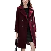 chouyatou Women's Essential Elegant Wear Double Breasted Mid Long Wool Pea Coat