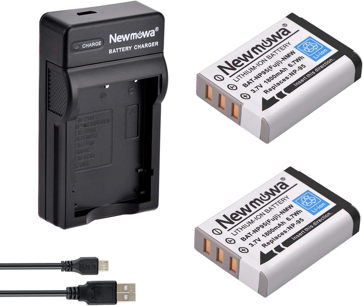 Newmowa NP-95 Replacement Battery (2-Pack) and Portable USB Charger Kit for Fujifilm FinePix F30, F31fd, Real 3D W1, X100