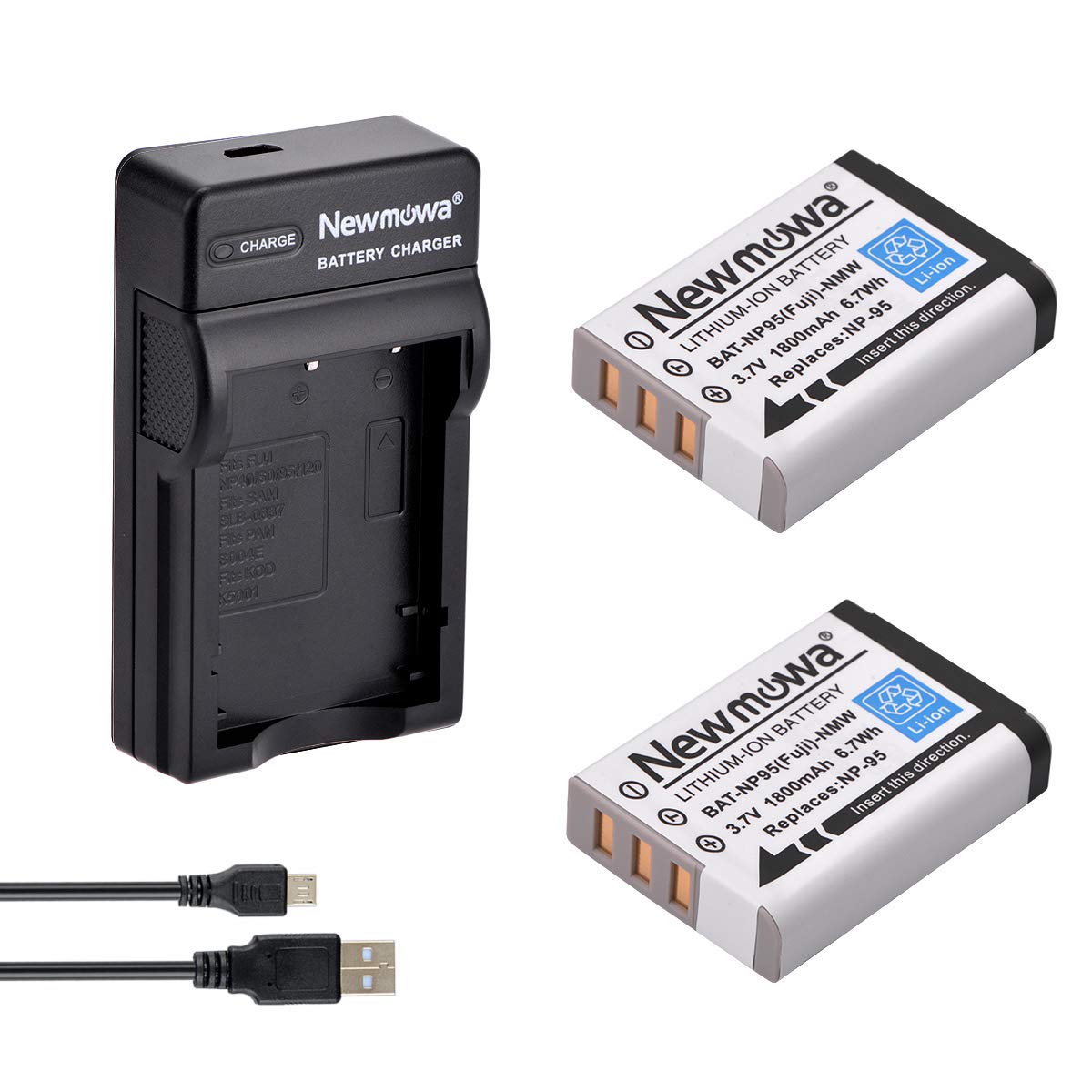Newmowa NP-95 Replacement Battery (2-Pack) and Portable USB Charger Kit for Fujifilm FinePix F30, F31fd, Real 3D W1, X100, X30, X100T, X100LE