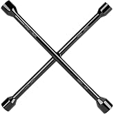 CARTMAN 14 Inch Heavy Duty 4 Way Universal Cross Lug Wrench Tire Iron | Built with sturdy thick steel structure, 4 integrated sockets sized 17/19mm &amp; 21/22mm for effortless vehicle tire maintenance