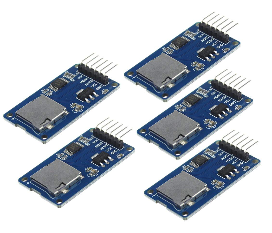 5pcs Micro SD Storage Board TF Card Reader Memory Shield Module SPI for Arduino |5pcs Micro SD(TF) Storage Board, Micro SD Card Slot, Supports SDIO and SPI Interfaces, 2.54mm Pitch Pinheaders.