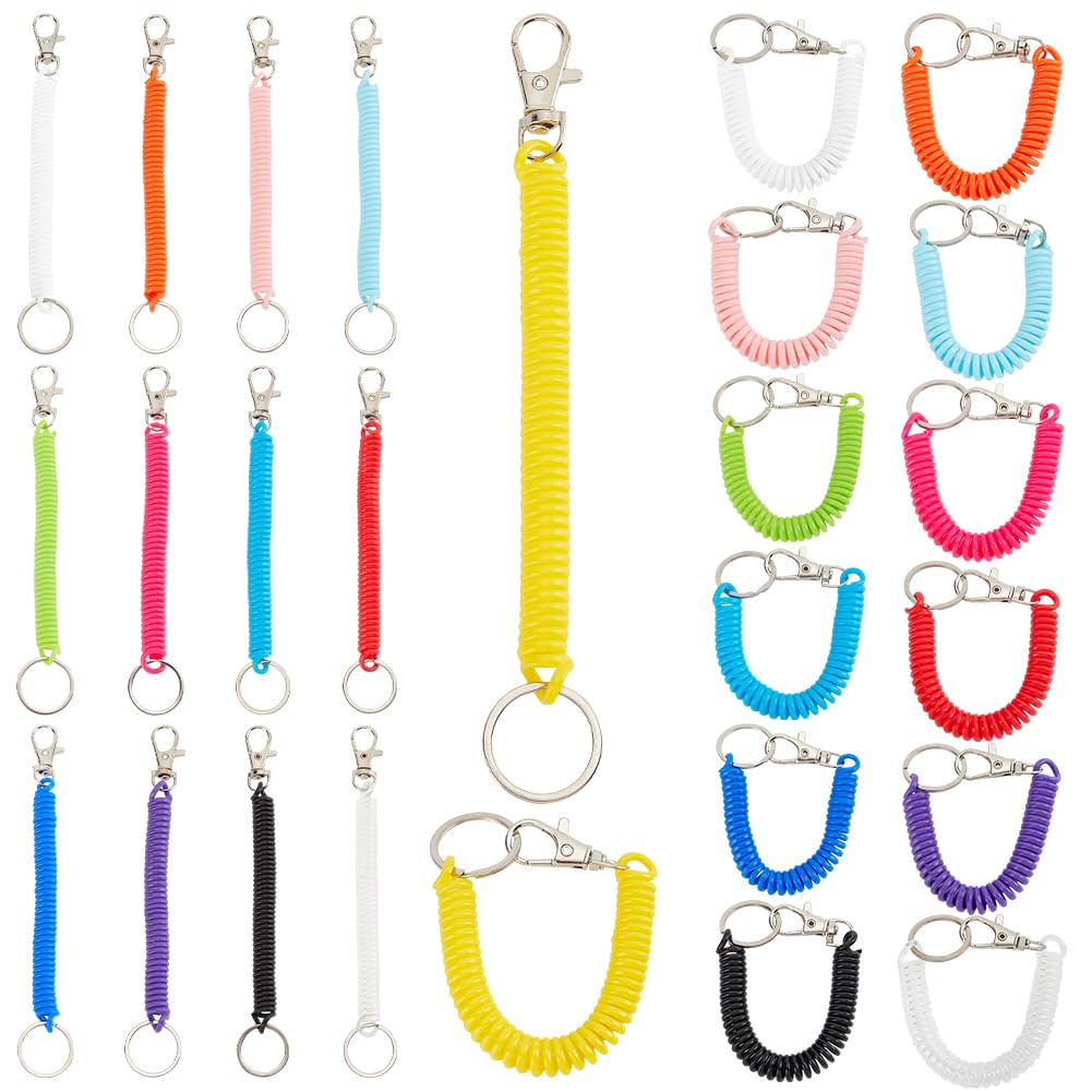 CRASPIRE 26pcs 13 Colors Retractable Coil Springs Keychain Plastic Coil Cord Key Chain Holder Lanyard with Keyring Alloy lobster claw clasp Retractable Rope for Mobile Phone Bag Accessories