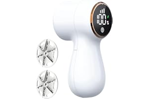 WEFTNOM Rechargeable Fabric Shaver,Lint Remover, 3-Speed Sweater Shaver with LED Display, 2 Replaceable Stainless Steel 6-Blade Heads for Clothes, Sweaters, Furniture, Lint Balls and Fabric Pilling