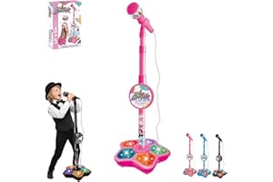 The All‑in-One Microphone Toy, with Adjustable Stand, Got Built-in Music, Colorful Lights, Kids Karaoke Machine, for Christma