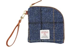 TAILORMAP Harris Tweed Wool Coin Purse Small Money Pouch With Zipper For Women Men handmade (Dark Blue)