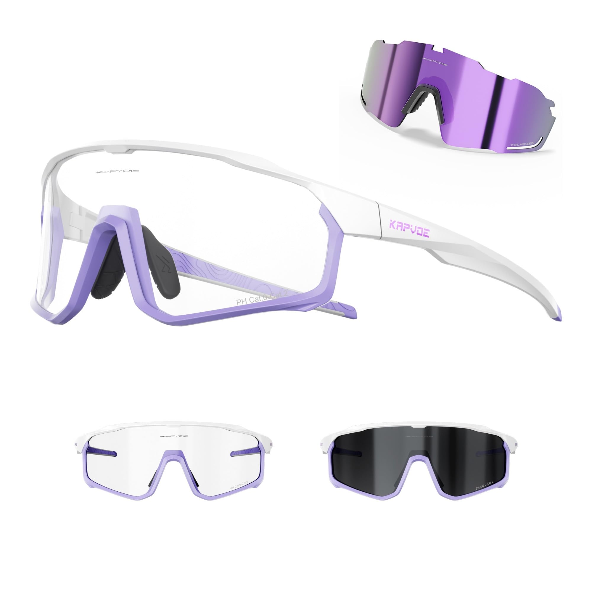 KAPVOE Cycling Glasses Polarized Photochromic Interchangeable Sports Sunglasses Clear UV400 Protection Women Men Bike Goggles Running MTB Bicycle Fishing Riding Golf Driving Hiking Glass Cycle
