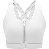 Front Zipper Sports Bras for Women High Impact Workout Bra Tops Padded Criss-Cross Back Yoga Training Running Bras
