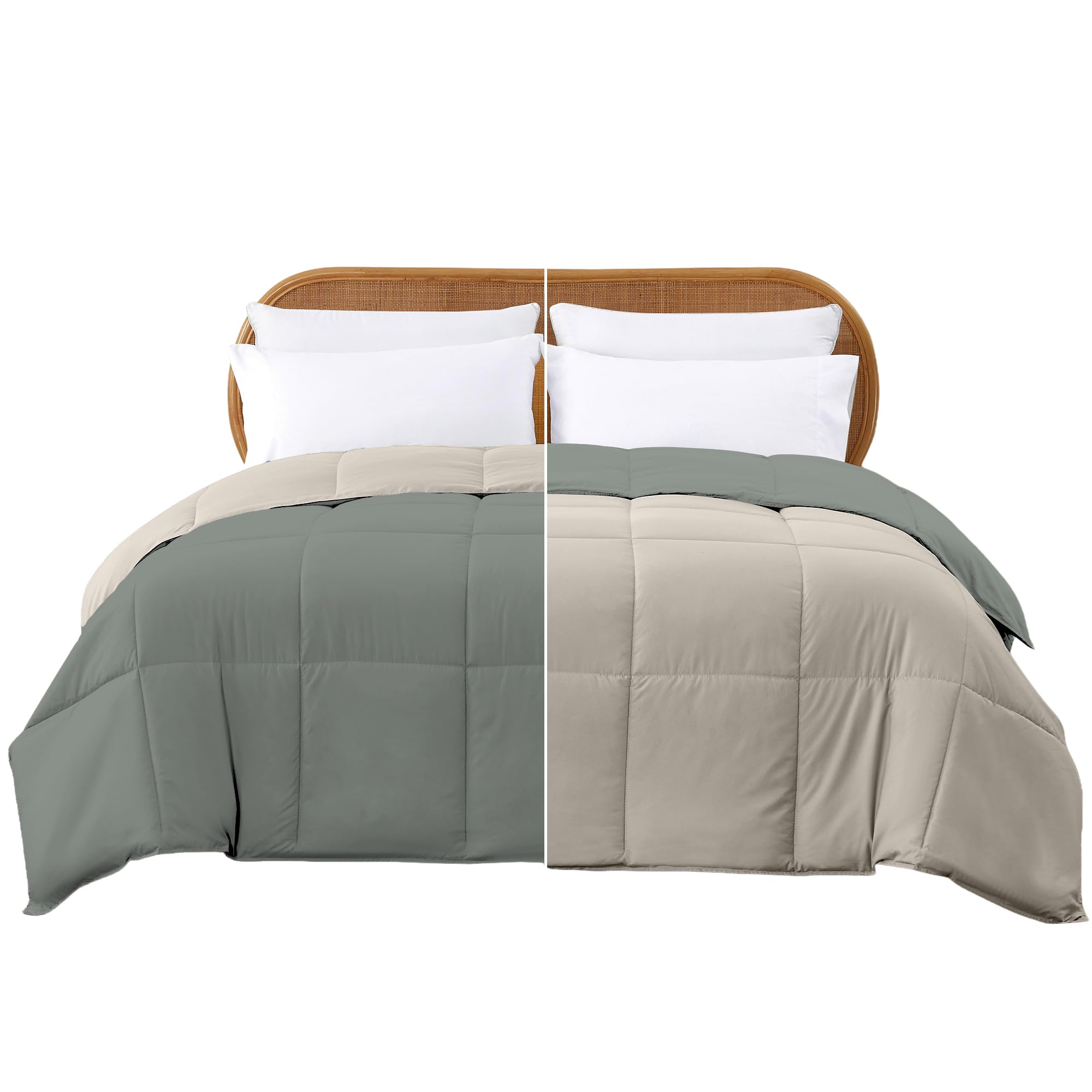 Modern Threads Down Alternative Microfiber Quilted Reversible Comforter & Duvet Insert - Soft, Comfortable Alternative To Goose Down - Bedding For All Seasons Seafoam/Almond Twin