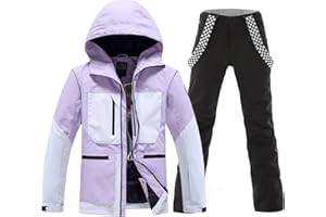 GS SNOWING Women's Ski Jackets and Bib Pants Set Windproof Waterproof Insulated Snowsuit