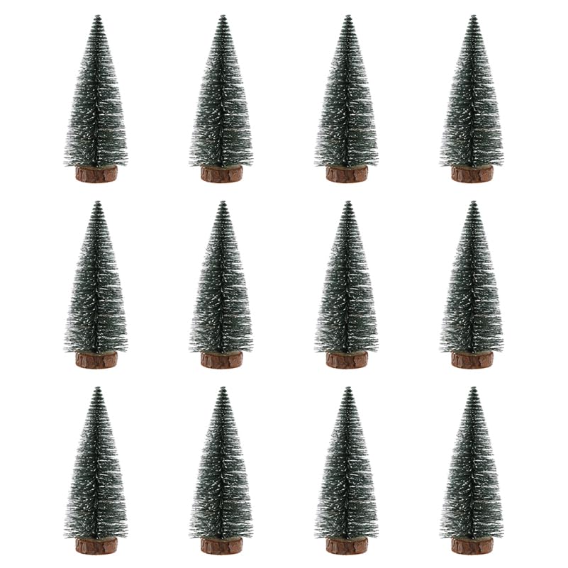 Garneck Artificial Mini Christmas Tree With Wooden Base 10cm Frosted Pine Tree Desk Christmas Tree Holiday Desktop Decorations For Holiday Xmas Party DIY Craft 12Pcs