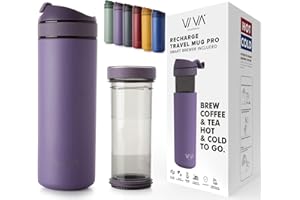 VIVA SCANDINAVIA VIVA Recharge Purple Insulated Tea & Coffee Mug & Travel French Press Coffee Maker, 16 oz, Brew & Drink From the Same Coffee Mug On the Go or Camping