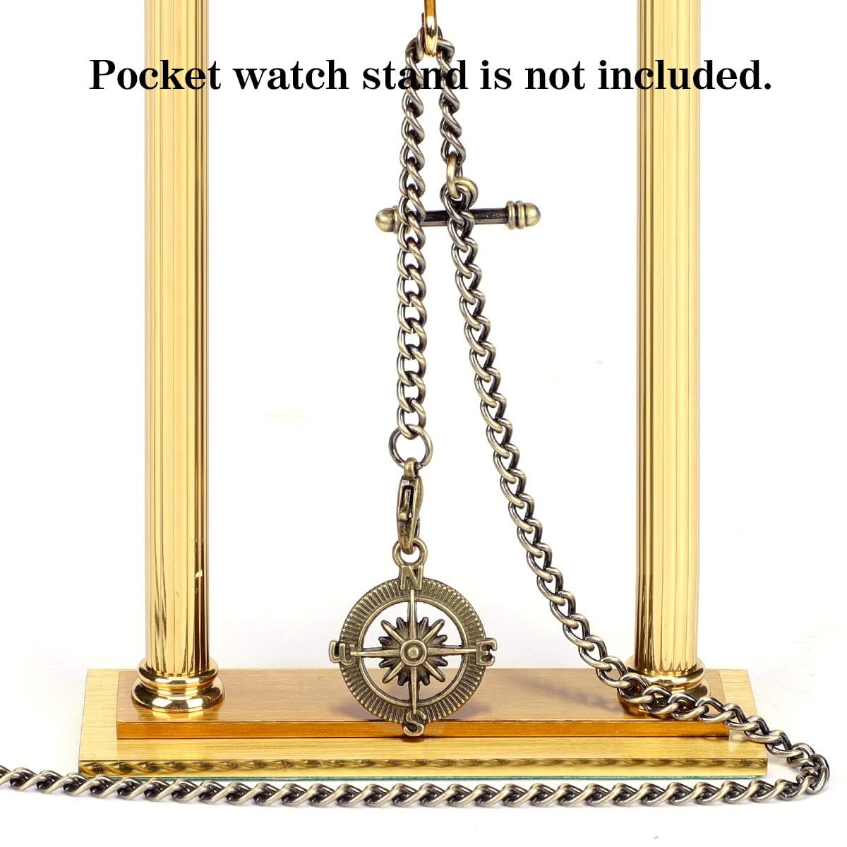 Pocket Watch Chain T-bar Chain Albert Chain with Compass Pendant
